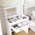 thumbnail image 1 of Wohh Flip-Top Vanity Desk with LED Mirror & Power Outlet, Space Saving Makeup Table with 2 Drawers & Open Storage,Jewelry Hooks,Adjustable Light,Bedroom White Dressing Table(No Stool Included), 1 of 11
