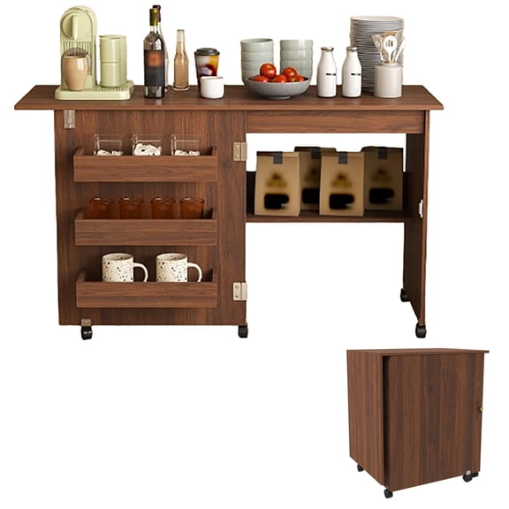 Wohh Folding Sewing Table with Locking Wheels 45.67",4-in-1 Craft Cabinet Sewing Machine Cart with Storage Shelves,Rolling Sewing Workstation Side Table Computer Desk Kitchen Organizer for Apartment