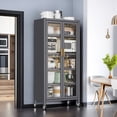 thumbnail image 1 of Wohh Kitchen Pantry Cabinet with Wheels, 65.2" Tall Storage Cabinet with Double Doors and Shelves, Metal & PC Microwave Stand Organizer, Freestanding Utility Cupboard for Dining Room, 1 of 8