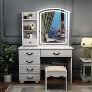 Wohh MDF Makeup Vanity with LED Mirror, Dressing Table and 5 Drawers, White