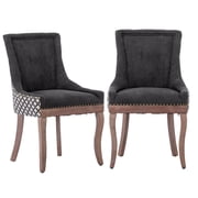 Wohh Mid Century Modern Fabric Dining Chairs Set of 2 with Bronze Nailhead Trim Thickened Upholstery Solid Wood Legs Neutral Tone Kitchen Side ChairsCharcoal Black