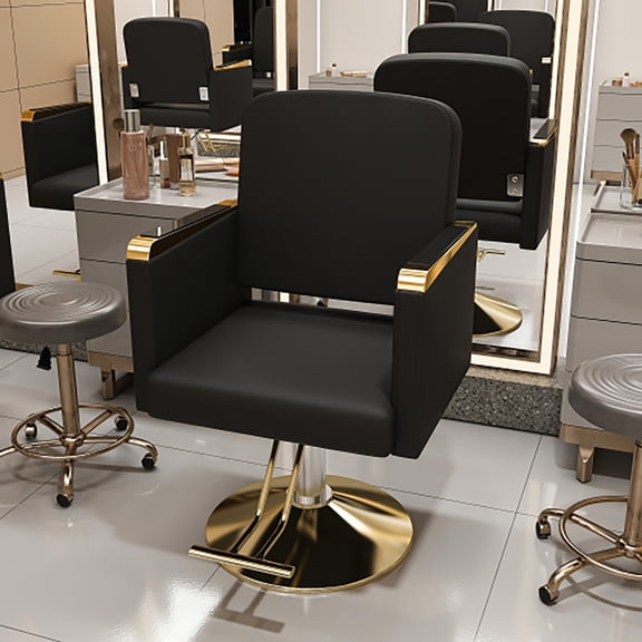 Wohh Professional Hydraulic Barber Chair 360° Swivel Salon Chair with Foot Pump Adjustable Height - Heavy Duty Black Gold Barbering Equipment for Hair Salon Tattoo Studio Spa Non-Tilt Stylist Seat