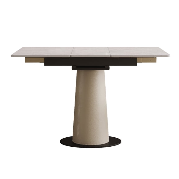 Wohh Retractable Rock Slab Folding Dining Table, Modern Square Expandable Table with Leather-Wrapped Stainless Steel Base, Dual-Purpose Space Saving Kitchen Table for Small Apartments