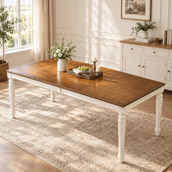 Wohh Traditional Rectangular Dining Table 78.7 x 36 Inch Rubber Wood Turned Legs Farmhouse Kitchen Table Seats 6(White)