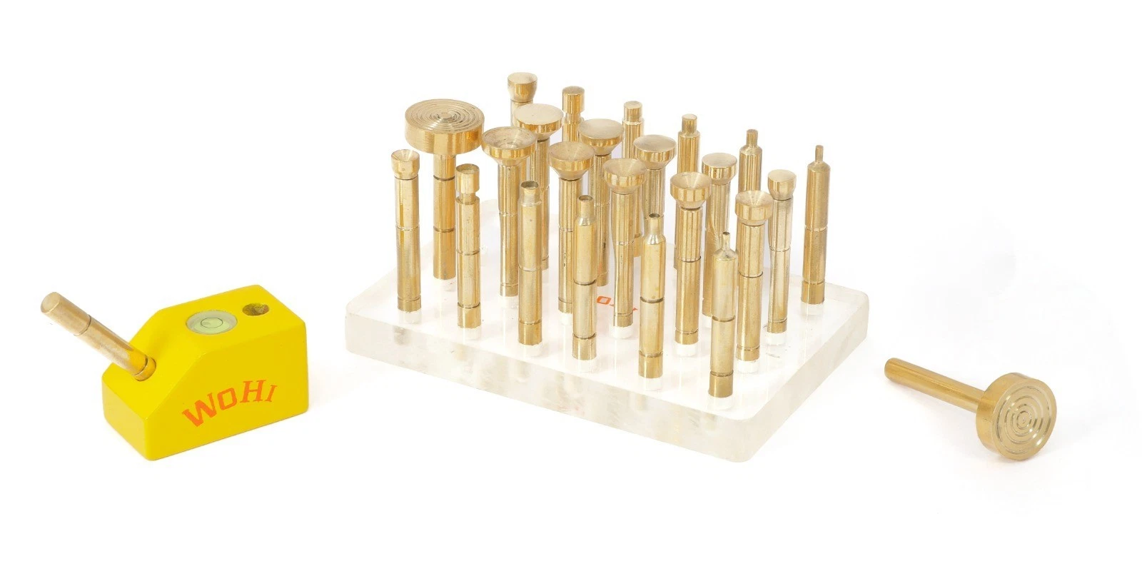 Wohi Innovations 23-Piece Brass Dopstick Set – 11 Flat, 11 Cone & 1 Target Dop for Gemstone Faceting | 6mm x 50mm Solid Brass Lapidary Tools