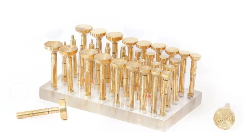 Wohi Innovations 36-Pc Gemstone Faceting Dopstick Set – 34 Solid Brass (Flat & Cone, 2–18mm) + 2 Target Dops, 6mm x 50mm Lapidary Kit
