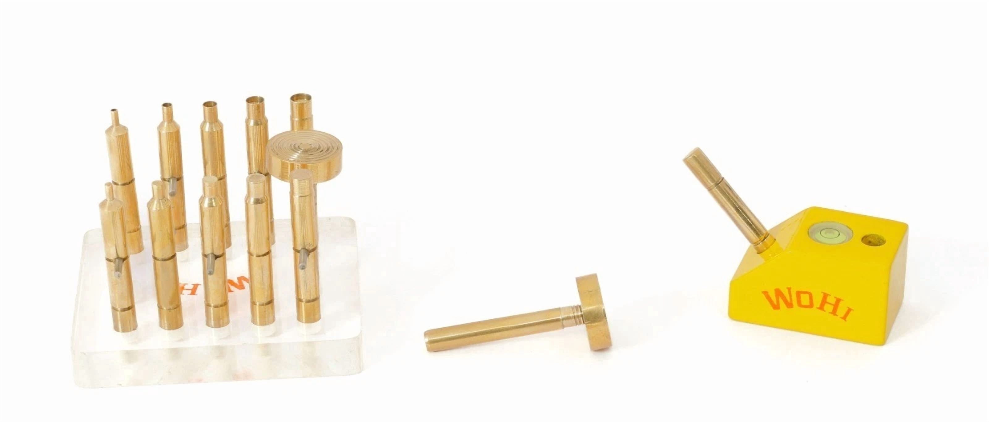 Wohi Innovations Gemstone Faceting Combo Set, 6mm/6.35mm Compatible, Includes 10 Brass Dopsticks, 1 Target DOP, 1 Brass Angle DOP, Allen Key