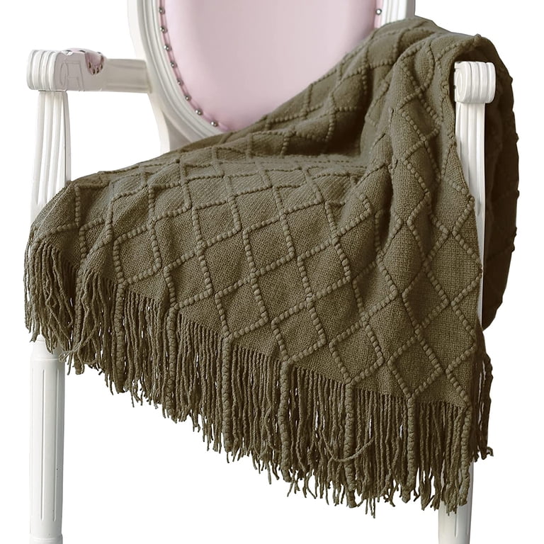 Wohndecke Weich Strick Wolldecke Quaste Kuscheldecke Sofadecke Schlafdecke Decke, Rosa, 125 x 210cm