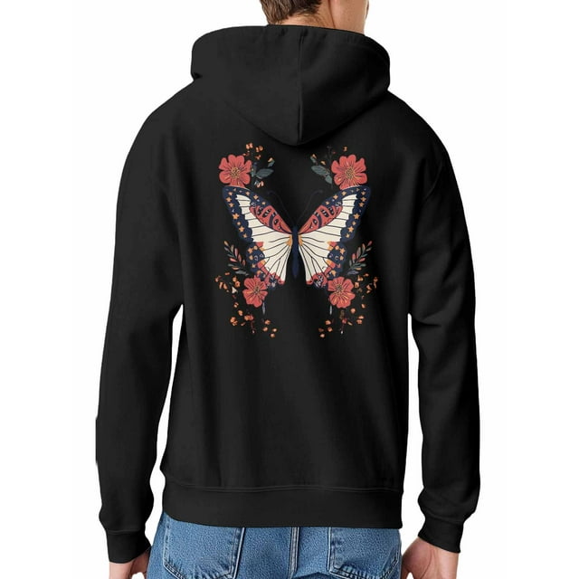 Wohnkutu Hoodies for Men, Butterfly Red Minimalist Flower Graphic Men's ...