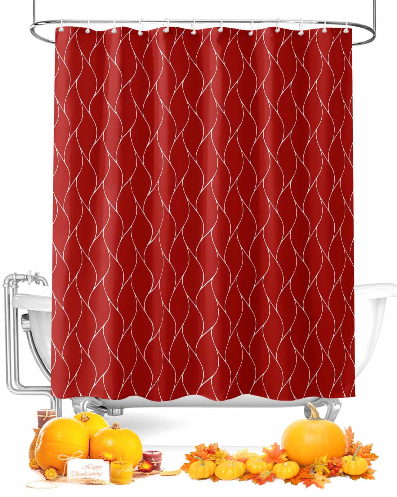 Red Geometric Extra Long Shower Curtains Set with 12 Hooks72 x 84 Inch