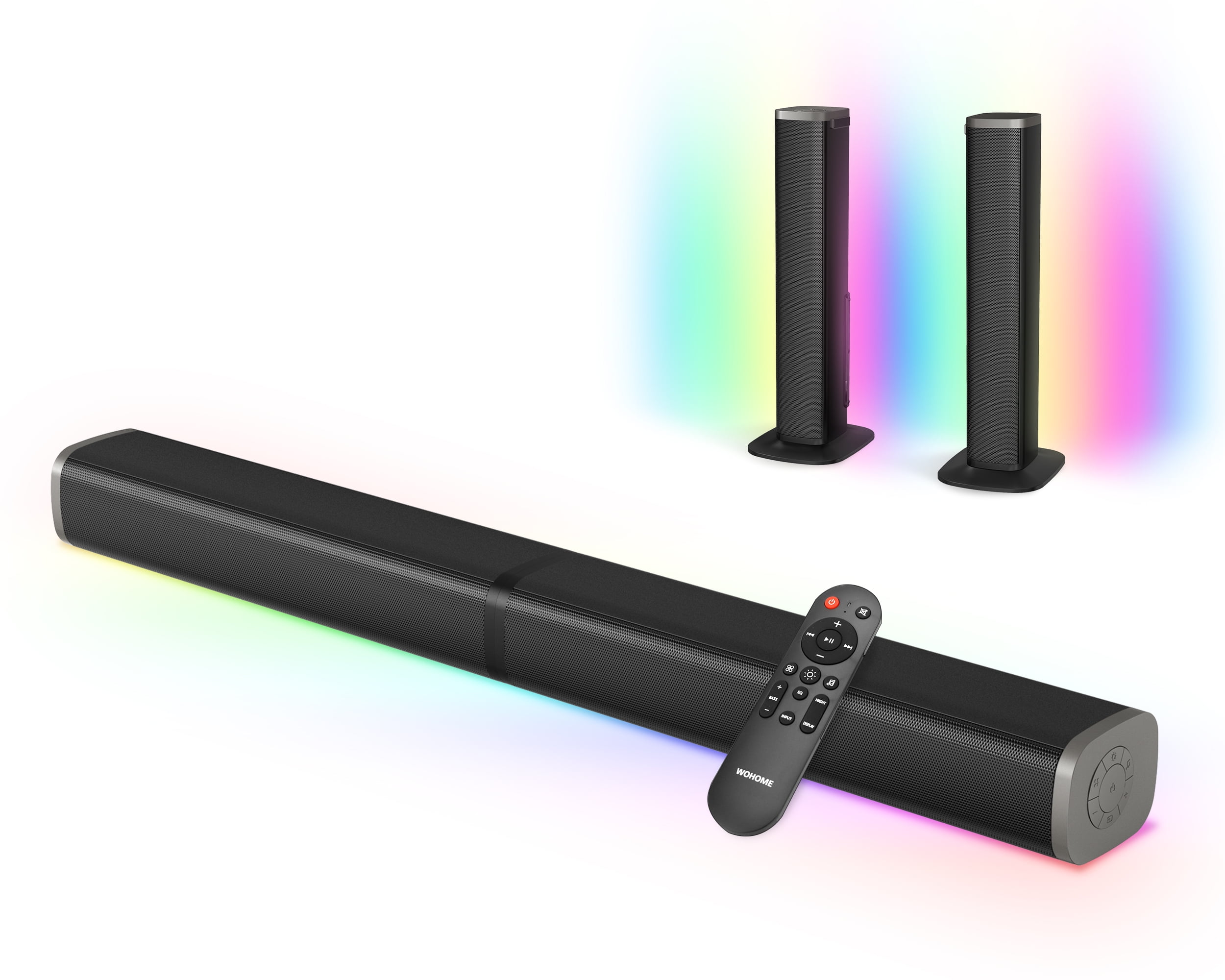 Wohome Sound Bars for TV, Colorful LED Light Bar Speakers, 2.2ch 32