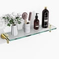 thumbnail image 1 of Woindo Bathroom Glass Shelf, Floating Tempered Glass Bathroom Wall Shelf Rectangle 16 Inch Shelves Gold Bracket Mount Modern, 1 of 11