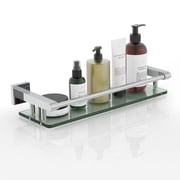 Windo Bathroom Glass Shelf, Floating Tempered Glass Wall Shelf, Rectangle, 16" with Railing, Chrome Polished, Modern