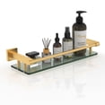 thumbnail image 1 of Woindo Bathroom Glass Shelf with Full-coverage Railing, Floating Tempered Glass Bathroom Wall Shelf Rectangle 16 Inch Shelves Gold Bracket Mount Modern, 1 of 8