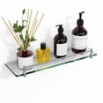 thumbnail image 1 of Woindo Bathroom Glass Shelf with Railing, Floating Tempered Glass Bathroom Wall Shelf Rectangle 16 Inch Shelves Chrome Polished Bracket Mount Modern, 1 of 11