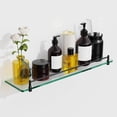 thumbnail image 1 of Woindo Bathroom Glass Shelf with Railing, Floating Tempered Glass Bathroom Wall Shelf Rectangle 20 Inch Shelves Black Bracket Mount Modern, 1 of 14