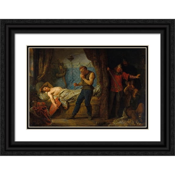 Wojciech Gerson 14x11 Black Ornate Wood Framed Double Matted Museum Art Print Titled: Death of Przemysław (1881)