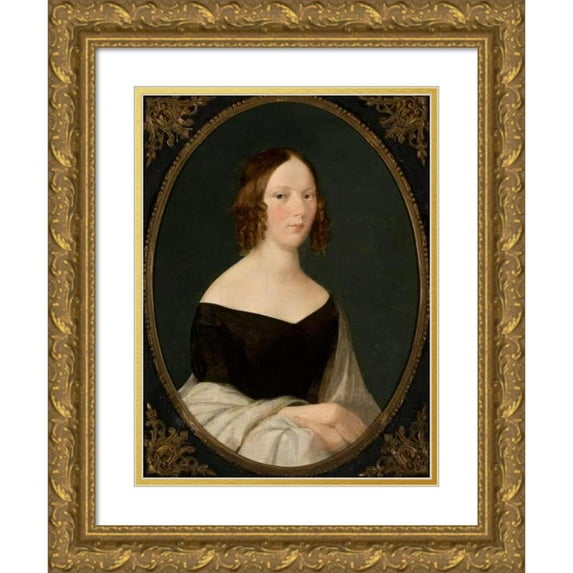 Wojciech Korneli Stattler 19x24 Gold Ornate Framed and Double Matted Museum Art Print Titled - Portrait of Mrs. Mikulińska (circa 1845)