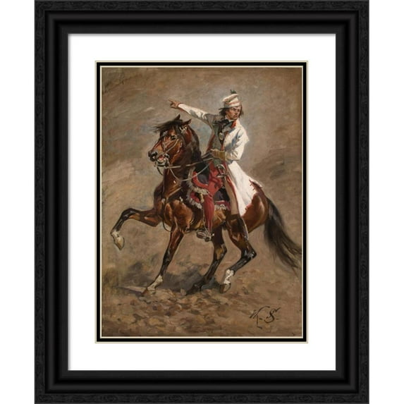 Wojciech Kossak 11x14 Black Ornate Wood Framed Double Matted Museum Art Print Titled: Kościuszko on Horseback (1893)