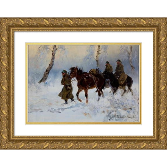 Wojciech Kossak 24x18 Gold Ornate Framed and Double Matted Museum Art Print Titled - Cavalrymen (1926)