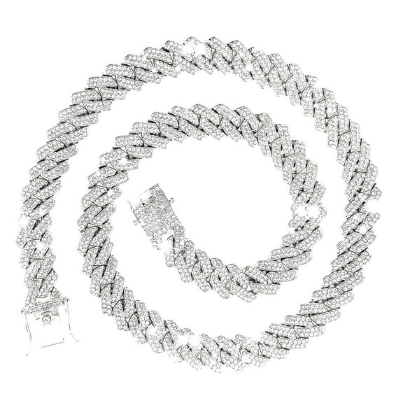 Wojeull Cuban Chain Necklaces Silver/Gold Cuban Link Chains Mens Iced Out Bling Diamond Hop Jewelry For Women 18/20/24inch