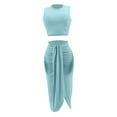 thumbnail image 1 of Wojeull Women Solid Color Short Vest Pleated Slit Skirt 2 Piece Outfits, 1 of 5
