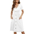 thumbnail image 1 of Wojeull Women Summer Casual Short Sleeve Dresses Button Down Knee Length Dress With Pockets, 1 of 5
