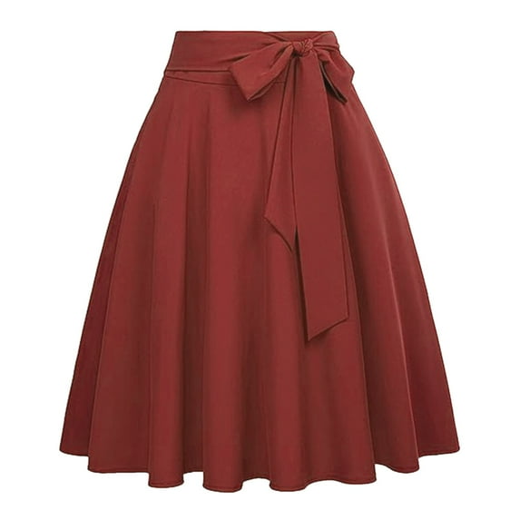 Wojeull Women's A Line Pockets Skirt High Waist Flared Midi Skirts