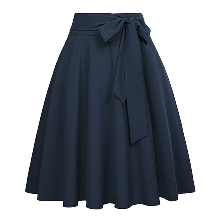 Wojeull Women's A Line Pockets Skirt High Waist Flared Midi Skirts