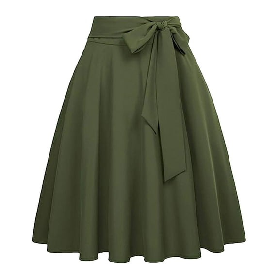 Wojeull Women's A Line Pockets Skirt High Waist Flared Midi Skirts