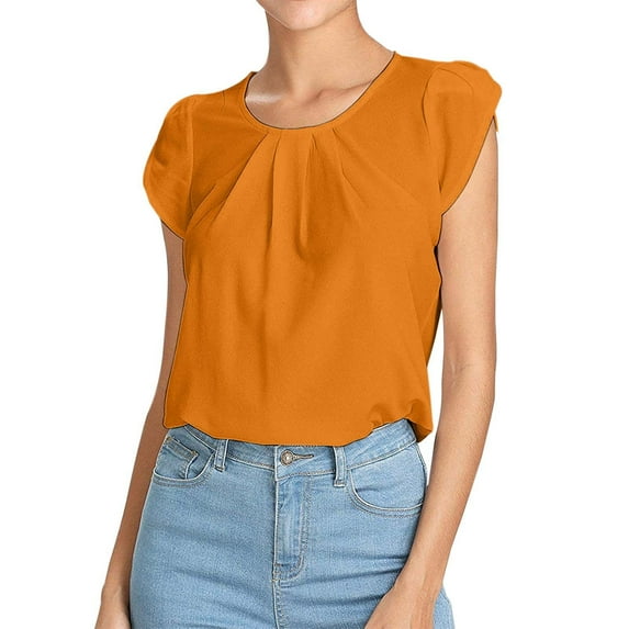 Wojeull Women's Casual Solid Color Button Short Sleeve Top
