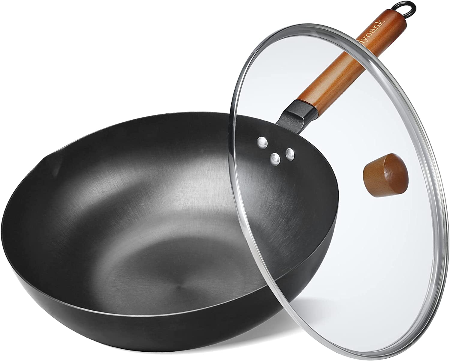 Wok Pan, 12.6'' Flat Bottom Woks, Woks and Stir Fry Pans with lid