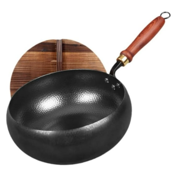 DimyFew Traditional Wok Pan – 40cm Manual Forging Iron Stir Fry Pan, Non-Coating, Wood Handle, For Gas & All Stovetops
