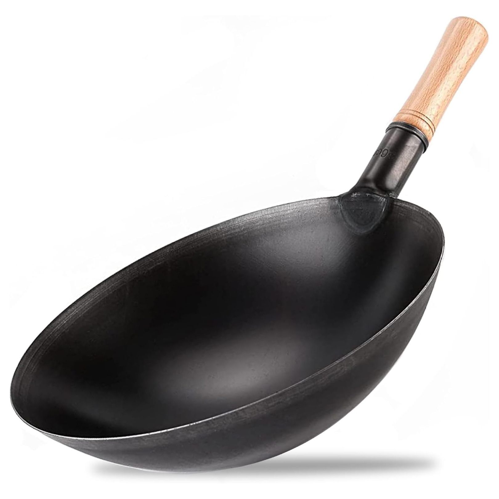 Wok Pan, Woks & Black Carbon Steel Stir Fry Pans, Gas, Cooktop, No Chemical Coated, Round Bottom