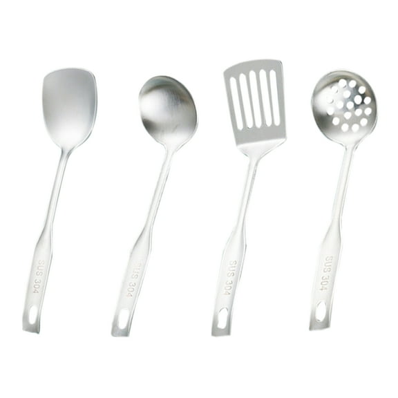 Wok Spatula and Ladle, Skimmer Spoon, Slotted Spatula - 304 Stainless Steel Kitchen Utensils Set, 4-Pieces Cooking Tools,Wok Accessoriessilvery