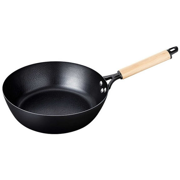 Wok pan, Chinese frying pan with wooden handle, kitchen traditional cookware, gas universal induction cooker