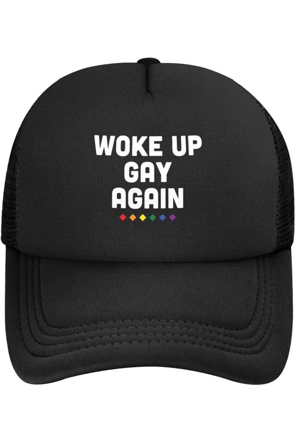 Woke Up Gay Again Baseball Caps Classic Solid Color Adjustable Mesh Baseball Cap for Men Women Black