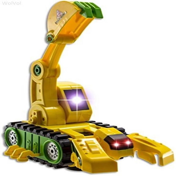 WolVol Musical Excavator Construction Truck Toy with Opening Stabilizer Locks, Lights and Sounds, goes around and changes directions on contact (Battery Powered)