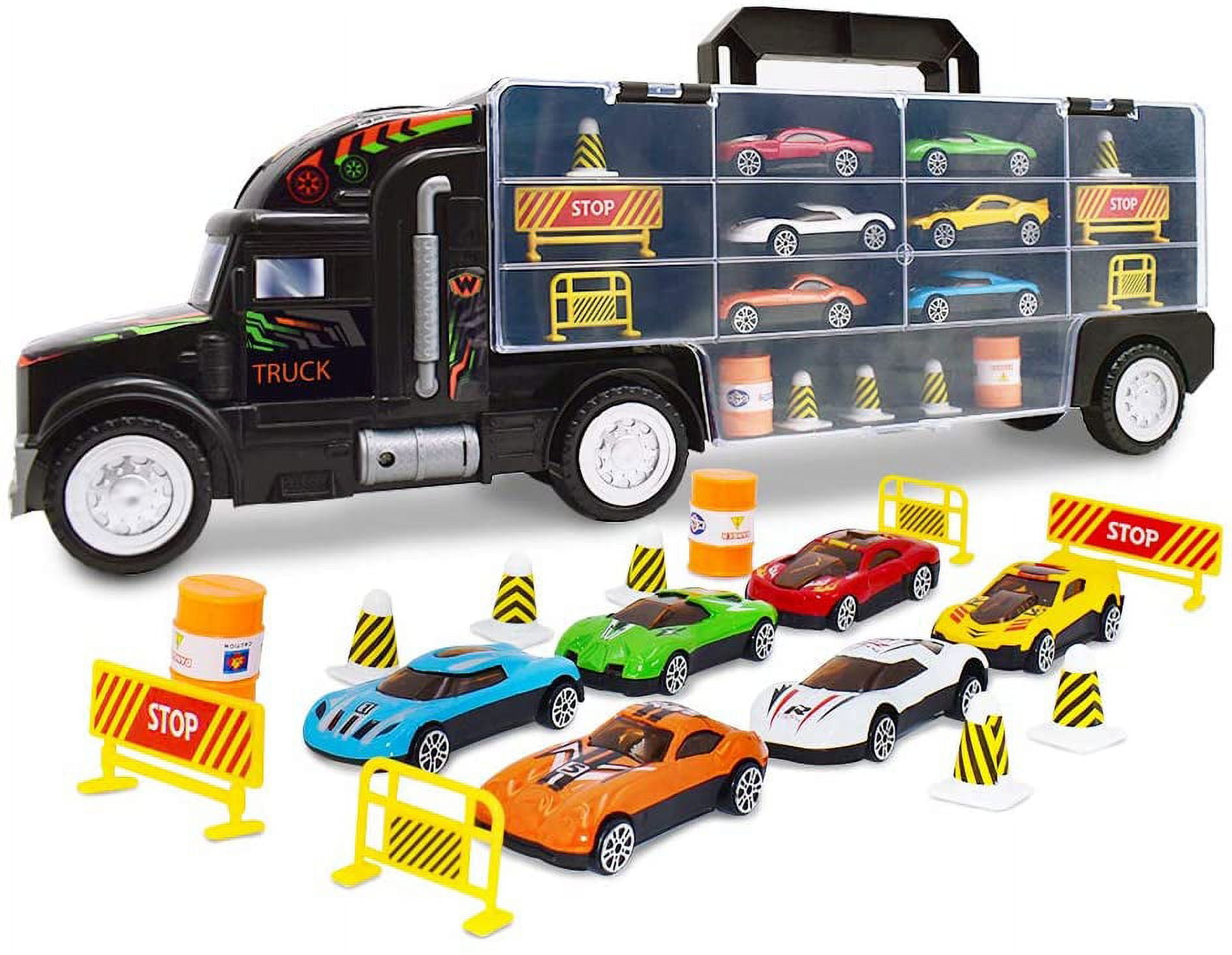 WolVolk Transport Car Carrier Truck Toy for Boys and Girls (Includes 6 Cars  and 28 Slots) 