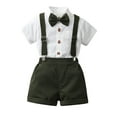 thumbnail image 1 of Wolcakyue Baby Boys formal Suit Set Short Sleeve Romper Suspenders Shorts Pants Bowtie Wedding Tuxedo Outfits Cake Clothes,Dark Green 6-9 Months, 1 of 5