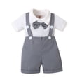 thumbnail image 1 of Wolcakyue Baby Boys formal Suit Set Short Sleeve Romper Suspenders Shorts Pants Bowtie Wedding Tuxedo Outfits Cake Clothes,Gray 3-6 Months, 1 of 6
