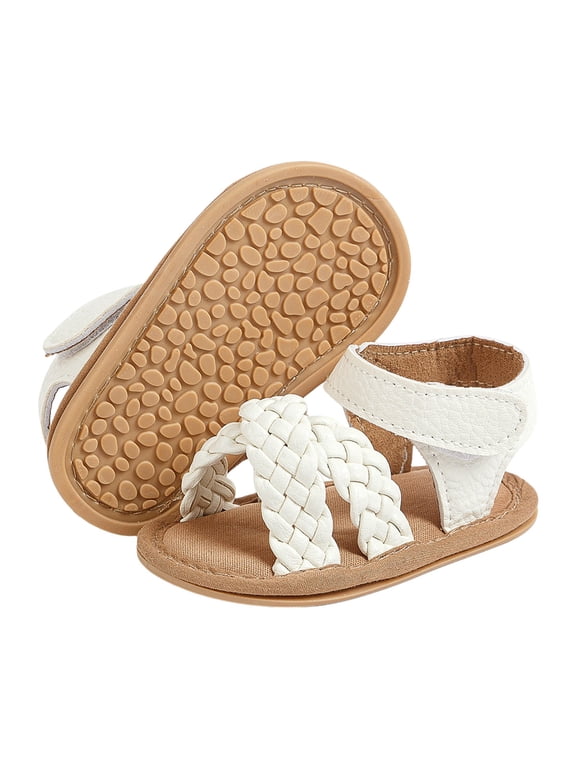 Baby Girls Boys Sparkly Bowknot Sandals Soft Anti-Slip Rubber Sole Summer Outdoor Shoes Toddler First Walkers,White 5