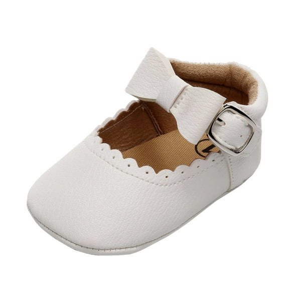 Wolcakyue Baby Girls Dress Shoes Mary Jane Bowknot Flats None-Slip Sole Princess Shoes for ,White 6