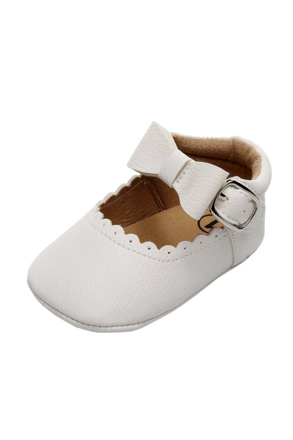 Baby Girls Dress Shoes Mary Jane Bowknot Flats None-Slip Sole Princess Shoes for ,White 6
