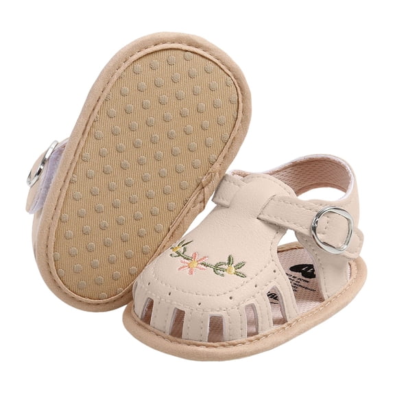 Wolcakyue Baby Toddler Girls Pu Leather Soft Open Toe Summer Sandals Flower Princess Flat Shoes,Beige 4