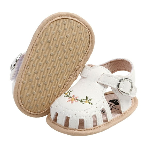 Wolcakyue Baby Toddler Girls Pu Leather Soft Open Toe Summer Sandals Flower Princess Flat Shoes,White 5