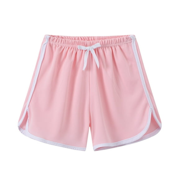 Wolcakyue Kid Nation Girls Athletic Shorts Cotton Girls Running Shorts with Pockets Drawstring Kids Soccer Gym Workout Sports Shorts,Pink 4 Year
