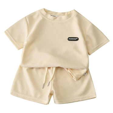 Wolcakyue Shorts Sets Boy 2 Piece Outfits Baby Toddler Boy Outfits Clothes Summer Kids Pattern Short Sleeve,Beige 7-8 Years