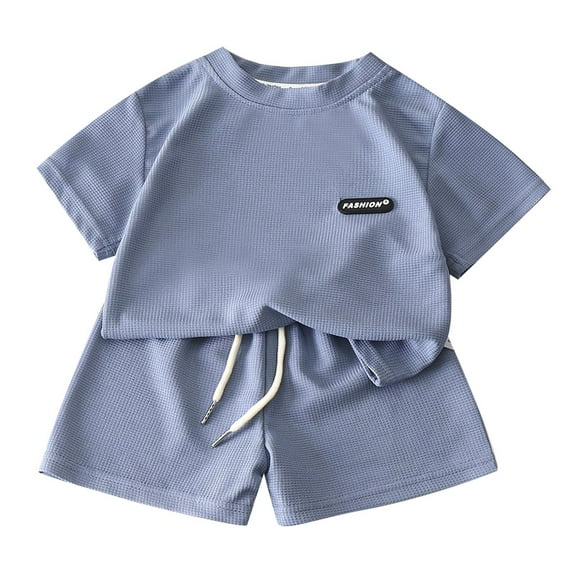 Wolcakyue Shorts Sets Boy 2 Piece Outfits Baby Toddler Boy Outfits Clothes Summer Kids Pattern Short Sleeve,Blue 9-10 Years