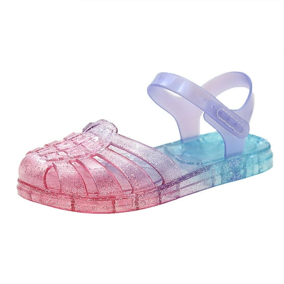 Wolcakyue Jelly Sandals Girls Soft Sole Princess Summer Dress Sandals Closed Toe Comfortable for Toddler Little Kid Big Kid,Blue 9